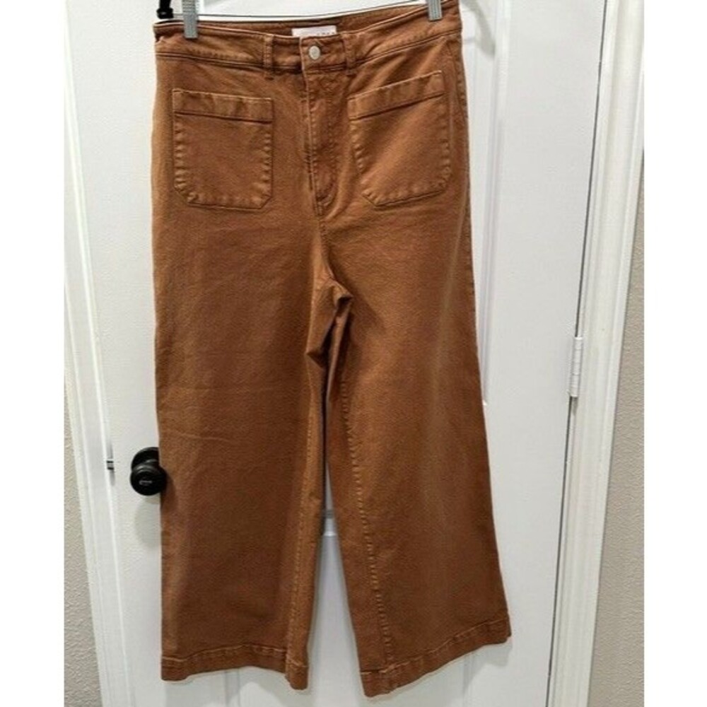 LOFT Curvy Wide Leg Crop Jeans Camel Toffee Sz 8/29 Patch Pocket High Rise